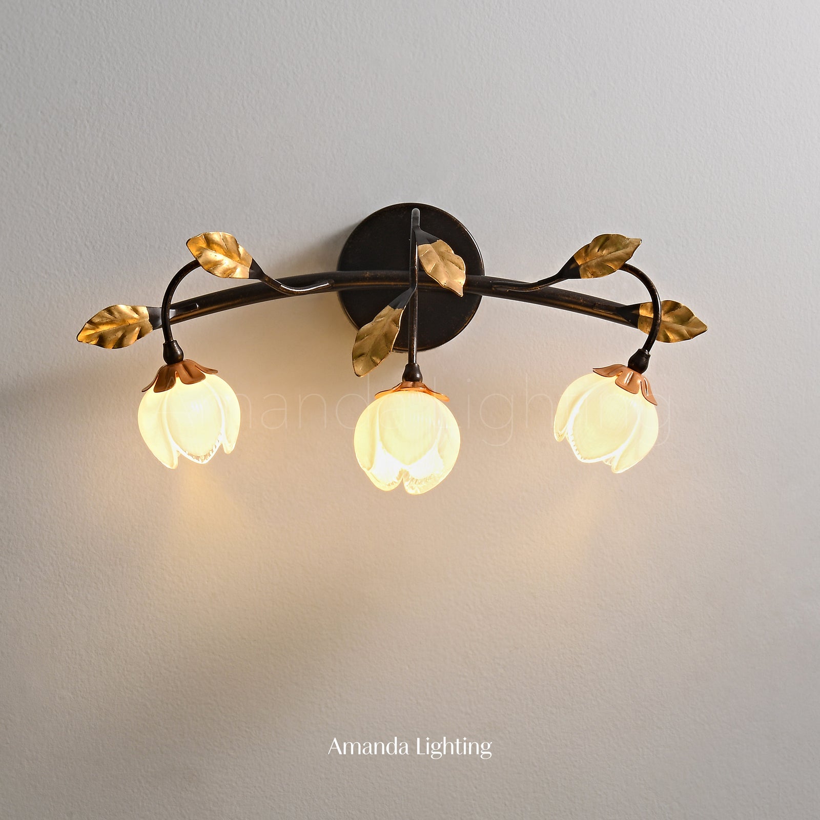 Romantic Wall Sconce Light With White Glass Tulip Lamp Shades - 3 Lights