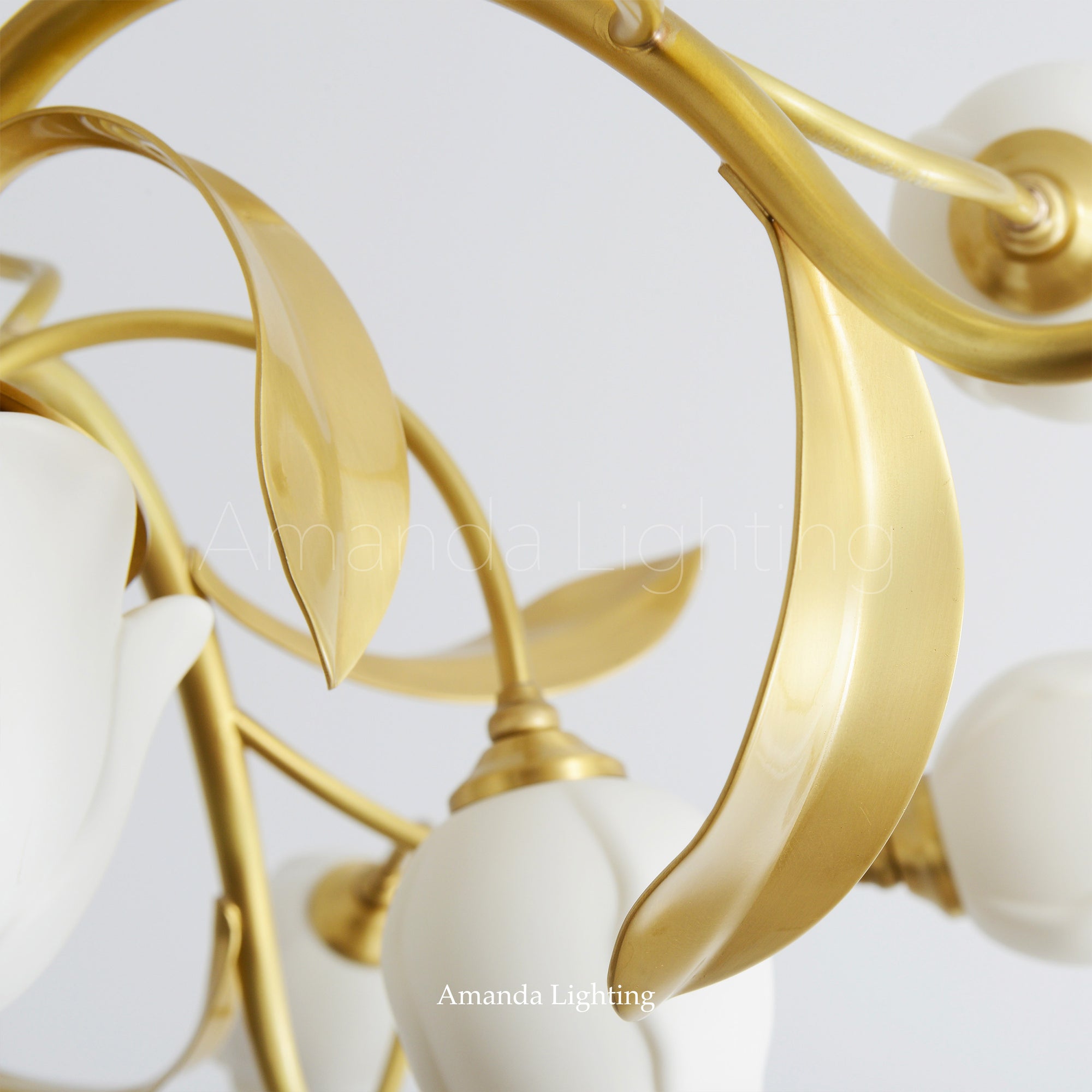 Brass Chandelier With White Ceramic Tulip Shades