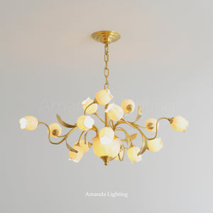 Brass Chandelier With White Ceramic Tulip Shades