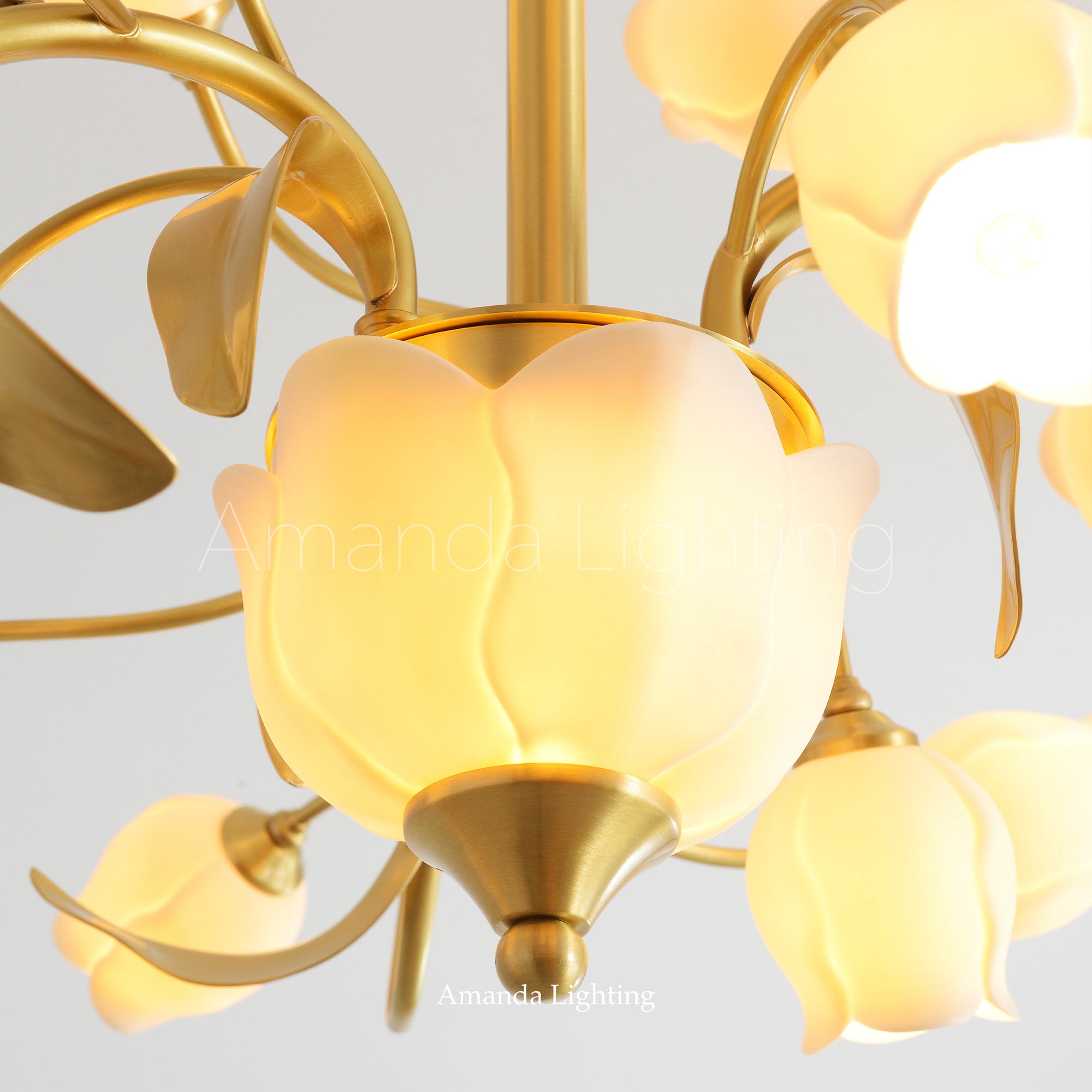 Brass Chandelier With White Ceramic Tulip Shades