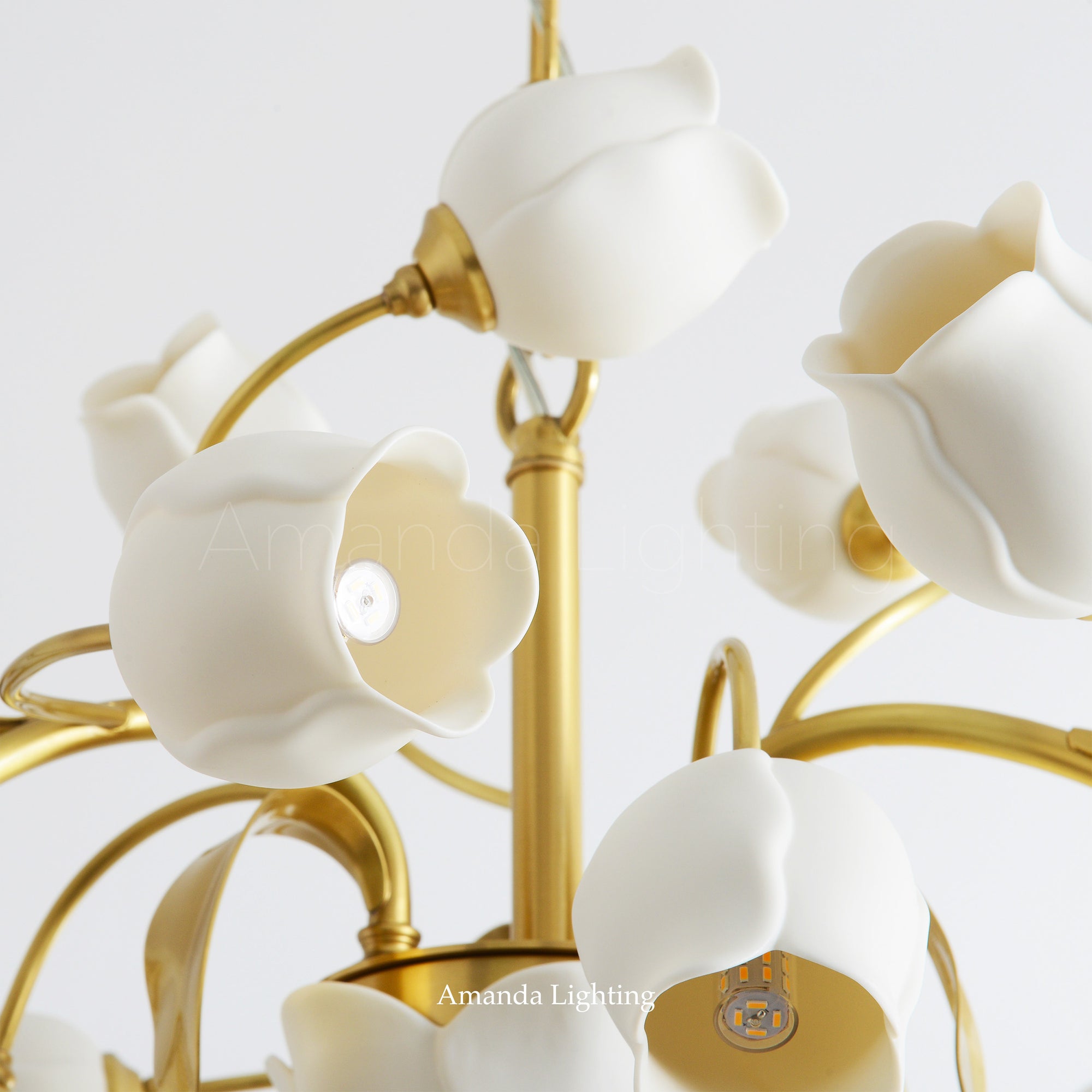 Brass Chandelier With White Ceramic Tulip Shades