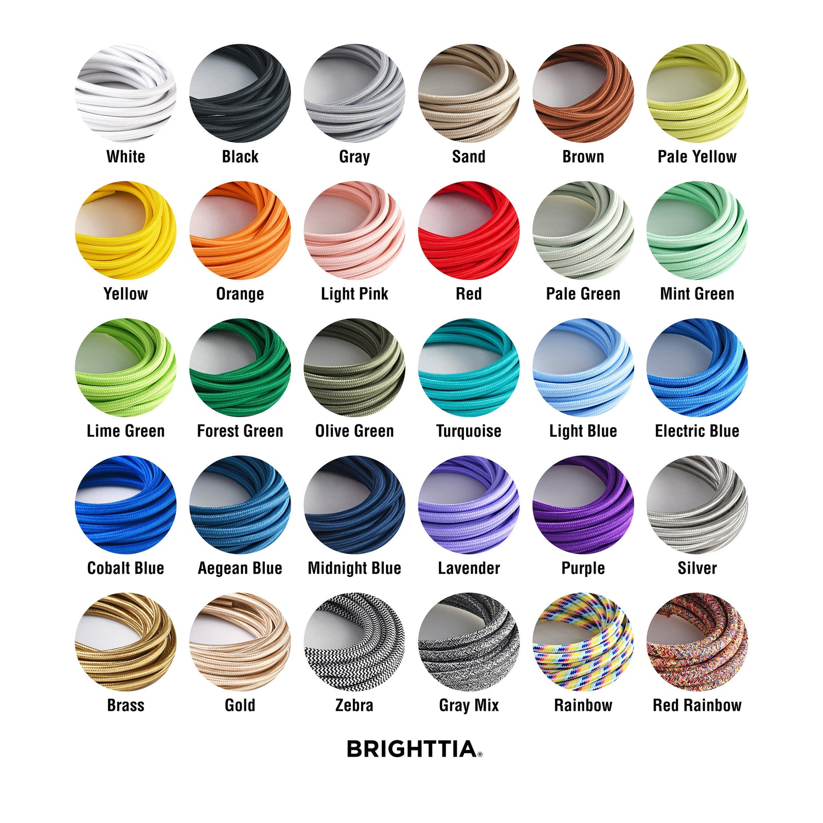 A roll of solid round brass fabric cord 4.88m (16ft) on a white background