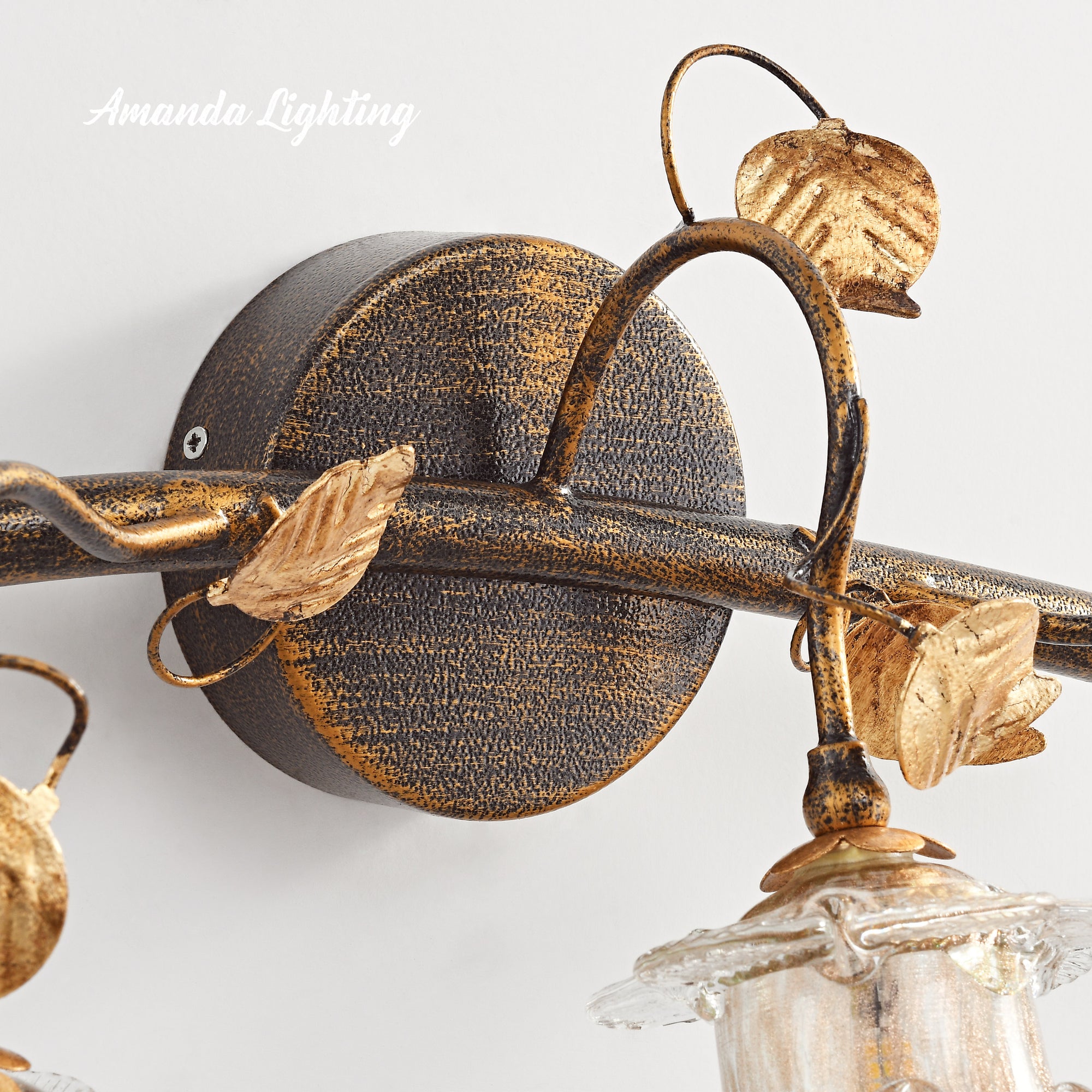 Antique Wall Sconce Light With Gold Sand Rose Flower Lamp Shades - 3 Lights