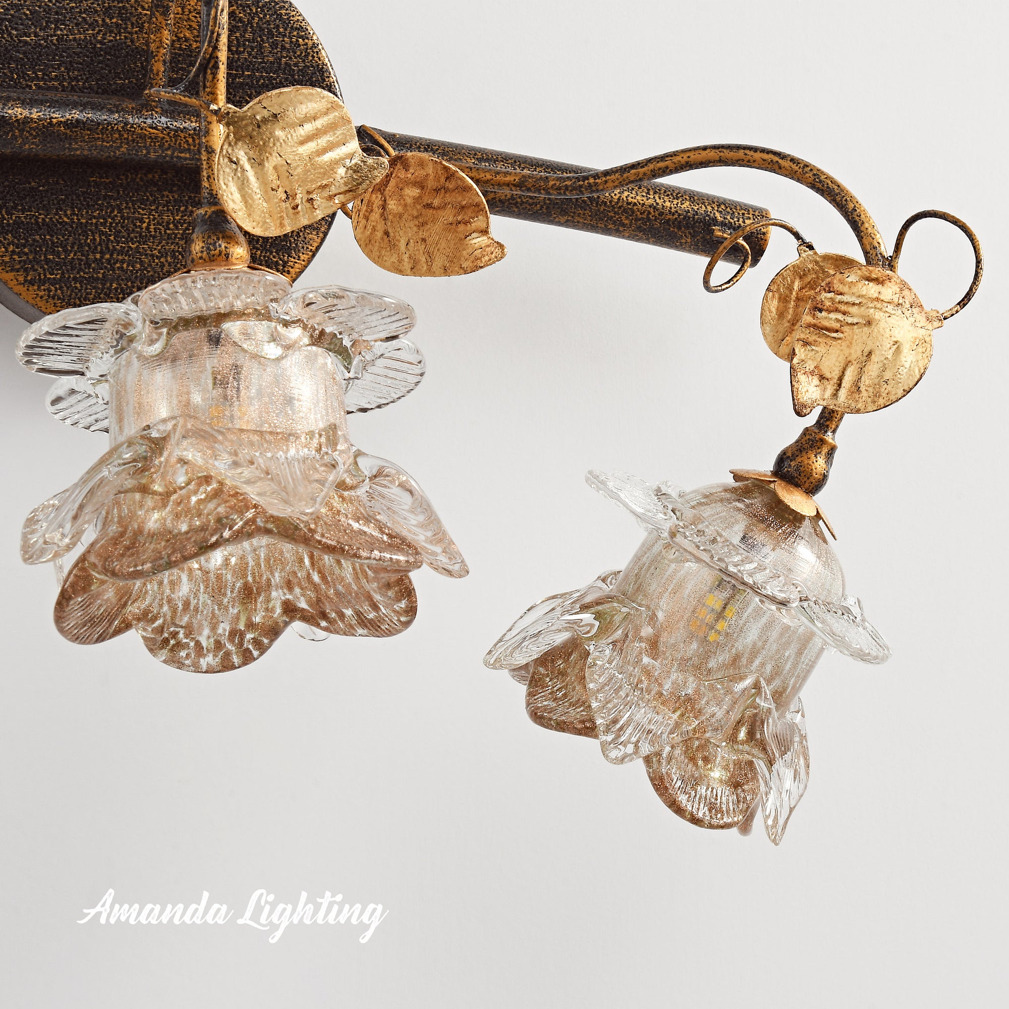 Antique Wall Sconce Light With Gold Sand Rose Flower Lamp Shades - 3 Lights