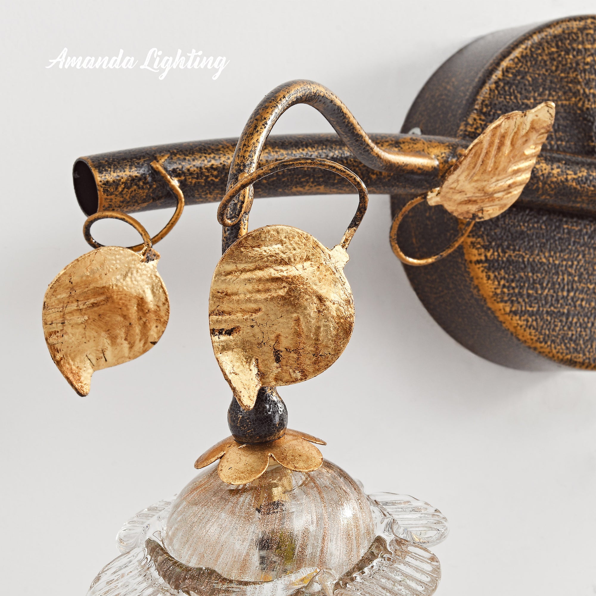 Antique Wall Sconce Light With Gold Sand Rose Flower Lamp Shades - 3 Lights