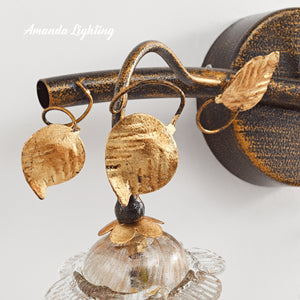 Antique Wall Sconce Light With Gold Sand Rose Flower Lamp Shades - 3 Lights