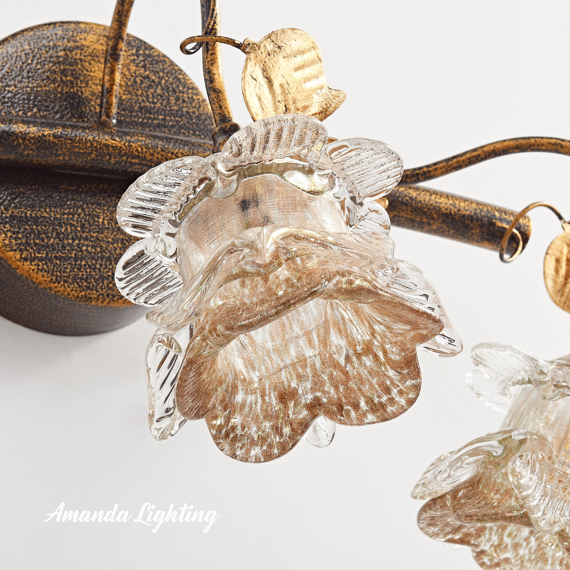 Antique Wall Sconce Light With Gold Sand Rose Flower Lamp Shades - 3 Lights