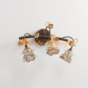 Antique Wall Sconce Light With Gold Sand Rose Flower Lamp Shades - 3 Lights