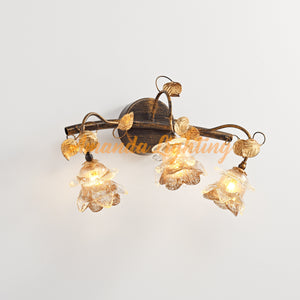 Antique Wall Sconce Light With Gold Sand Rose Flower Lamp Shades - 3 Lights