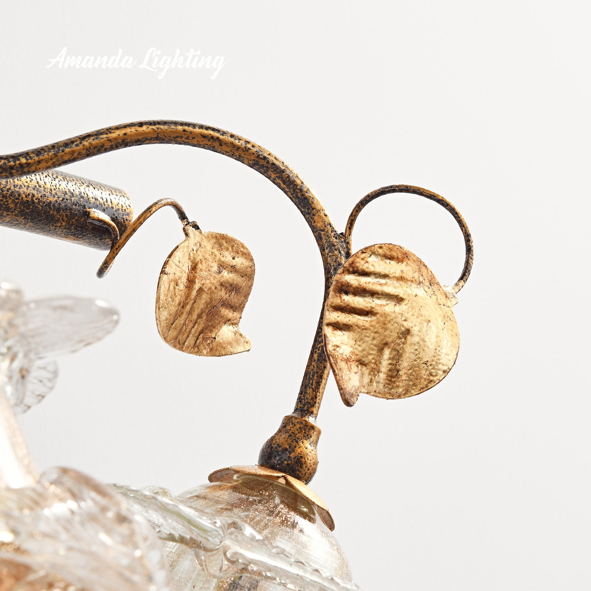 Antique Wall Sconce Light With Gold Sand Rose Flower Lamp Shades - 3 Lights