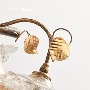 Antique Wall Sconce Light With Gold Sand Rose Flower Lamp Shades - 3 Lights