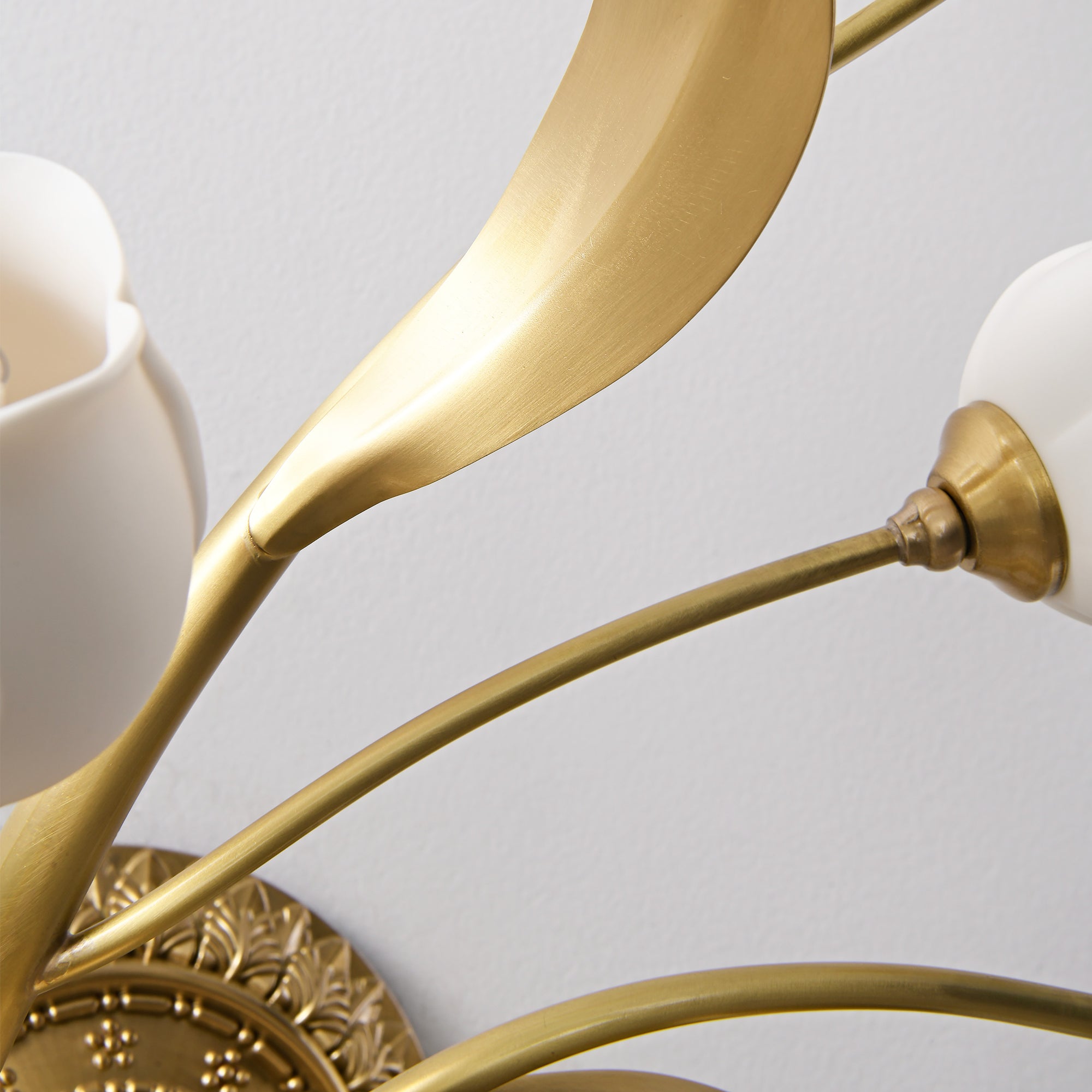 Art Nouveau Semi Flush Light With White Ceramic Flower Shades - 6 Lights